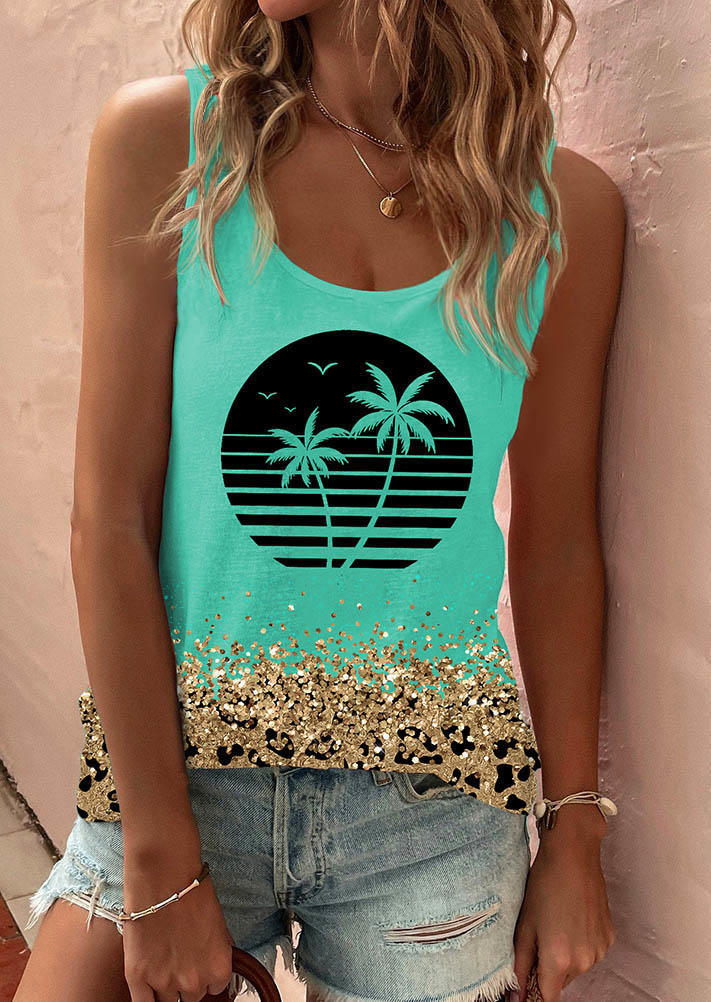 

Leopard Coconut Tree Glitter Tank - Lake Blue, SCM015473