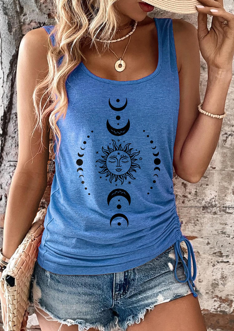 

Sun Moon Drawstring U-Neck Tank - Blue, SCM015731