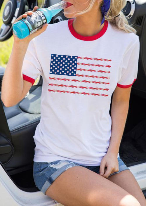 

American Flag Baseball T-Shirt Tee - White, SCM015821