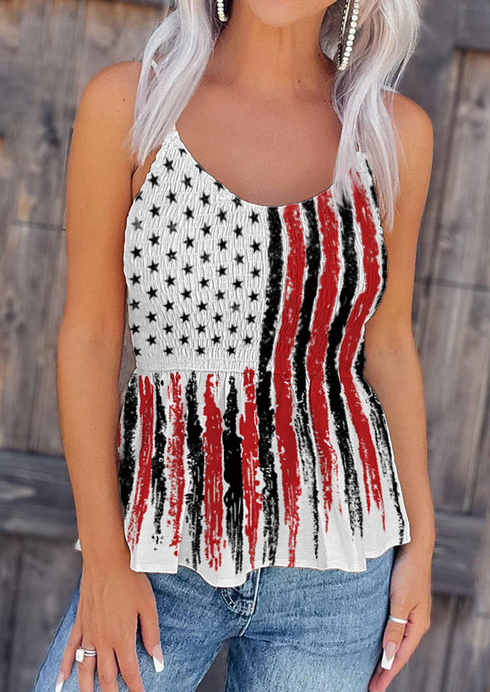 

American Flag Smocked Ruffled Camisole, Multicolor, SCM015898