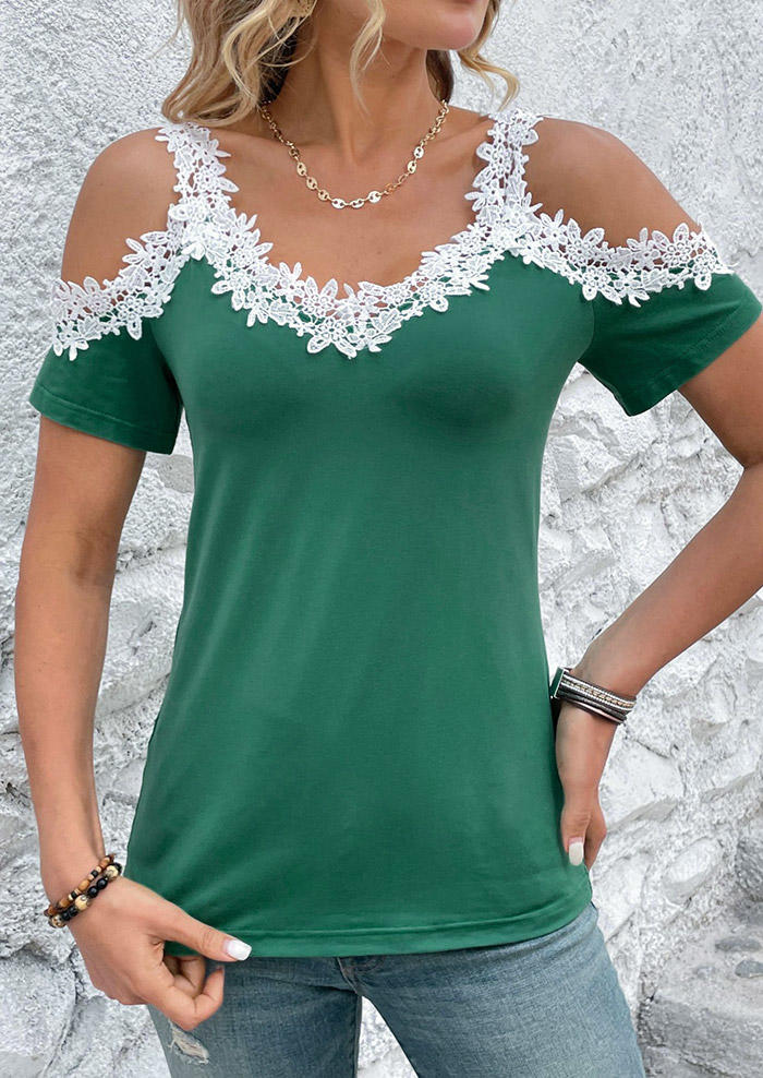 

Lace Splicing Cold Shoulder Blouse - Green, SCM015966