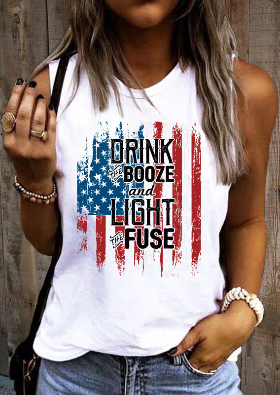 

Drink The Booze And Light The Fuse American Flag Tank - White, SCM016018