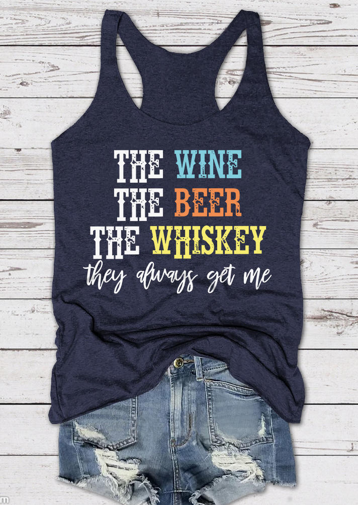 

The Wine The Beer The Whiskey They Always Get Me Racerback Tank - Navy Blue, SCM016019