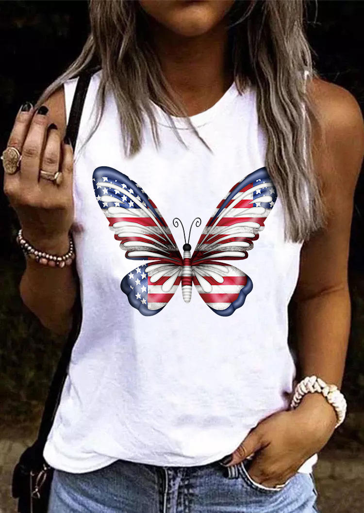 

American Flag Butterfly Tank - White, SCM016023