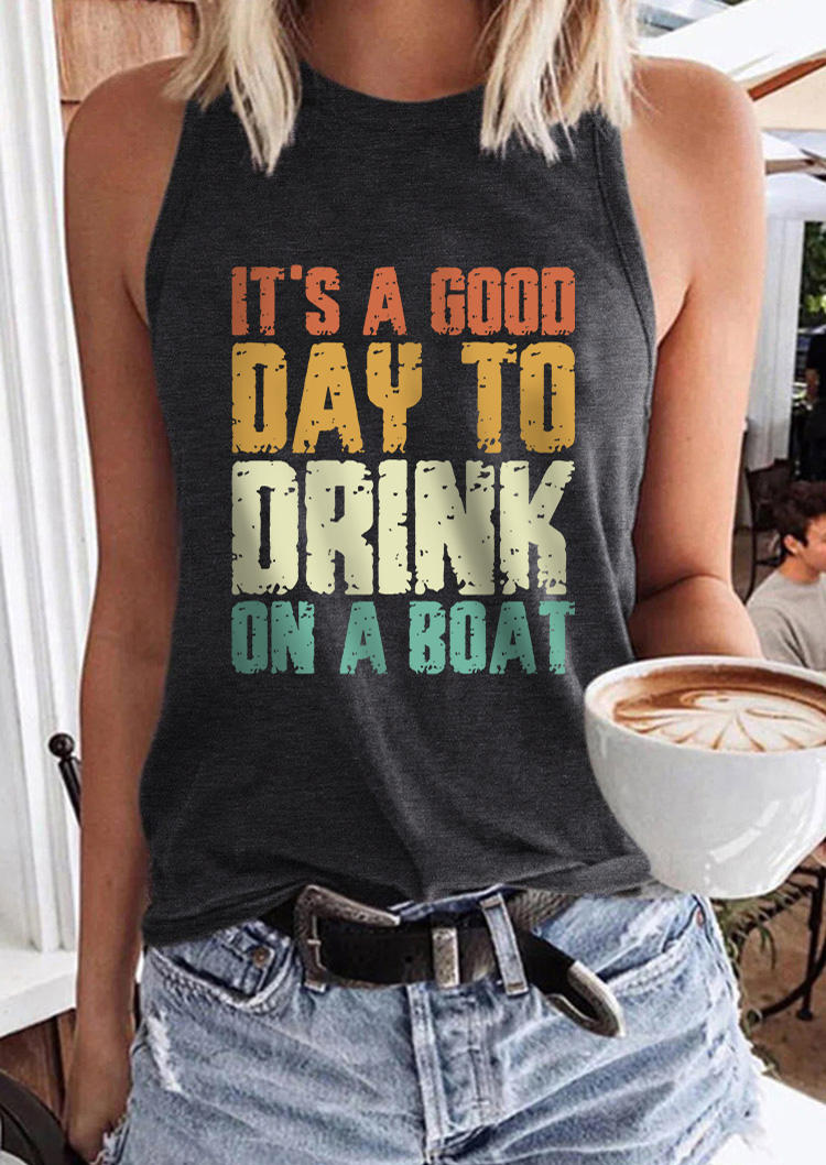 

It' A Good Day To Drink On A Boat Racerback Tank - Dark Grey, Gray, SCM016035