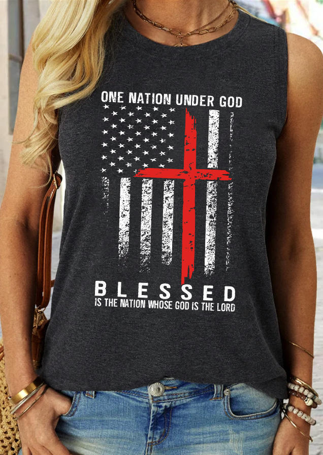 

One Nation Under God Blessed Is The Nation Whose God Is The Lord Tank - Dark Grey, Gray, SCM016166