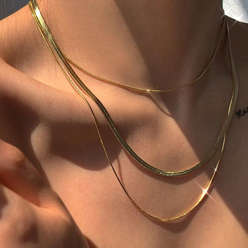 Multi-Layered Herringbone Alloy Chain Necklace