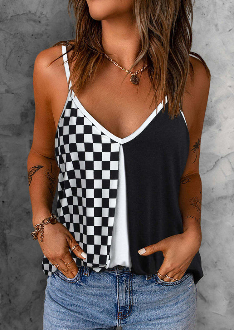 

Color Block Checkered Flag Camisole, Multicolor, SCM015979