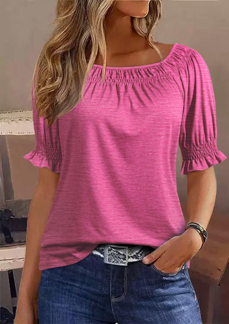 

Ruffled Puff Sleeve Blouse - Rose Red, SCM016049