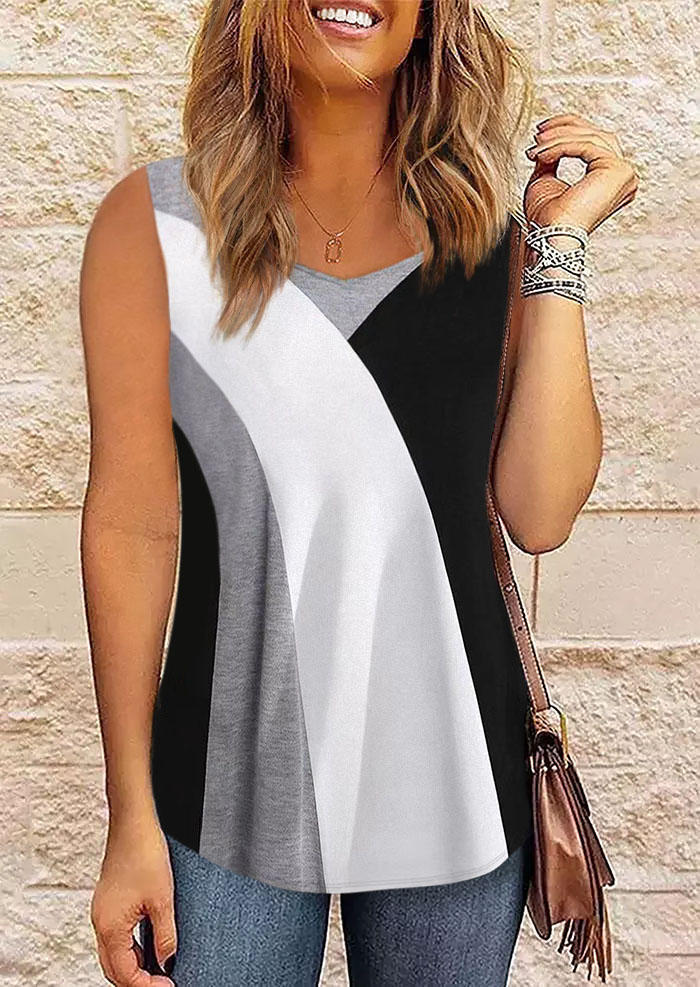 

Color Block Concise Sleeveless Tank, Multicolor, SCM015401