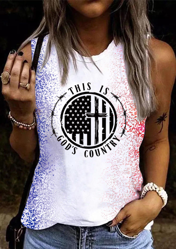 

This Is God's Country American Flag Cross Tank, Multicolor, SCM015978