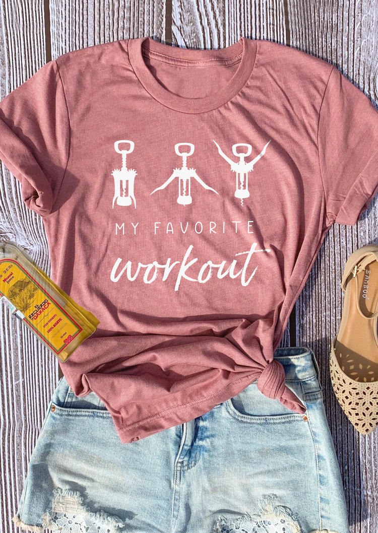 

My Favorite Workout Wine T-Shirt Tee - Pink, SCM016028