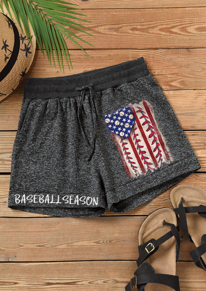 Baseball Season American Flag Pocket Drawstring Shorts - Dark Grey