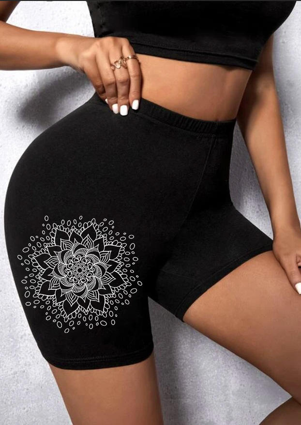 

Floral Activewear Fitness Sports Shorts - Black, SCM016165