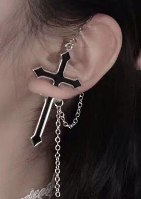 

One Piece Cross Chain Earring, Black, SCM015209