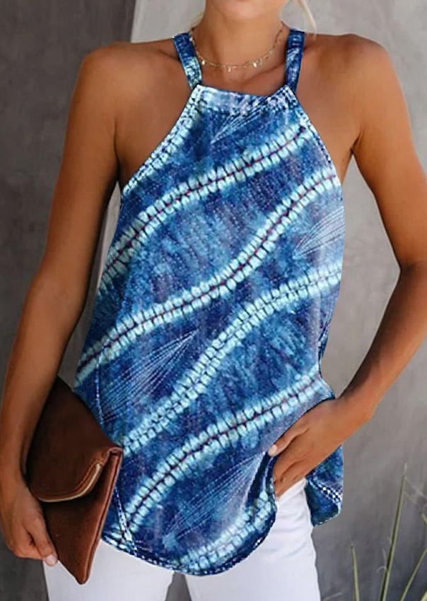

Abstract Graphic Halter Tie Camisole - Blue, SCM015653