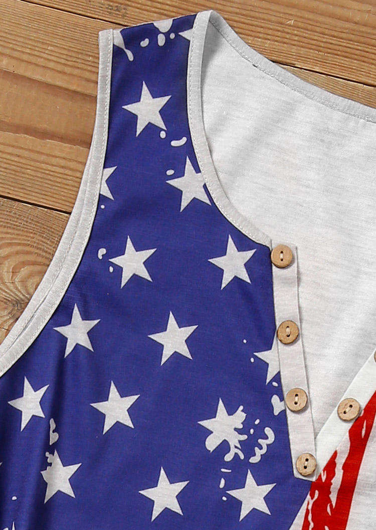 American Flag Button Notched Collar Tank Without Camisole
