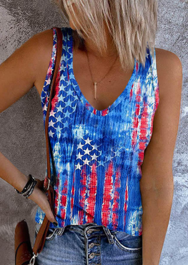 

American Flag Star Ribbed Tank, Multicolor, SCM016107