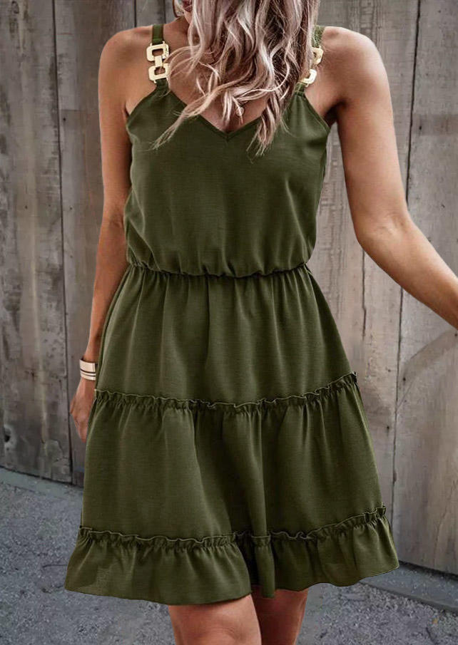 

Ruffled Chains Spaghetti Strap Mini Dress - Army Green, SCM015705