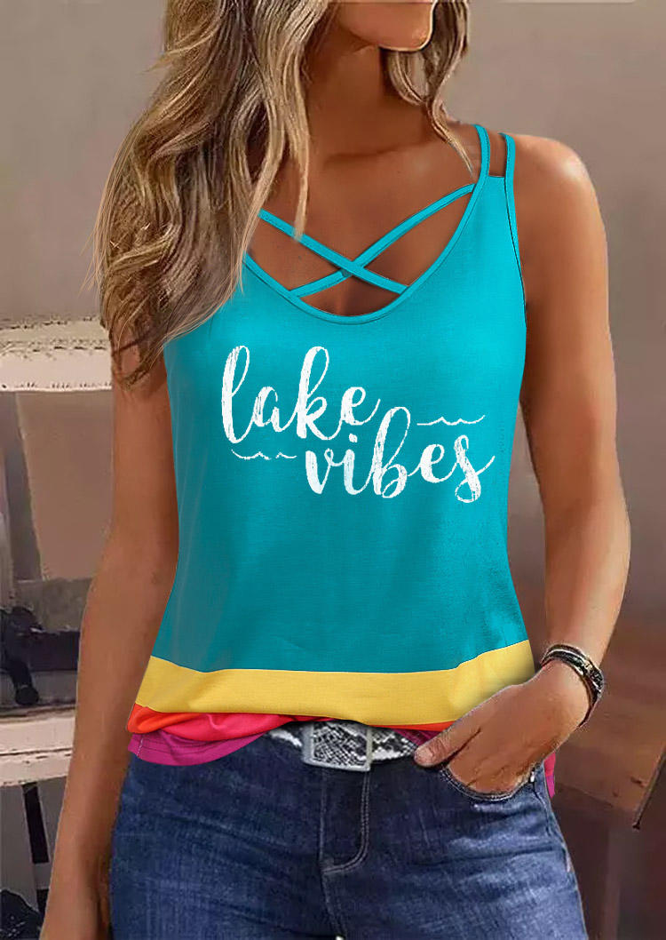Lake Vibes Striped Criss-Cross Hollow Out Tank - Blue