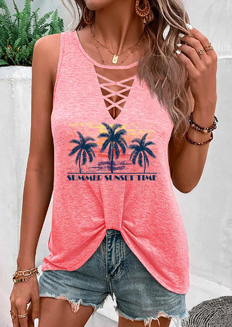 

Criss-Cross Coconut Tree Twist Tank - Pink, SCM015915