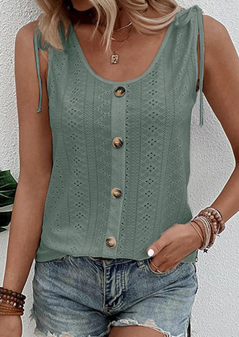 

Hollow Out Button Tie Tank - Green, SCM015945