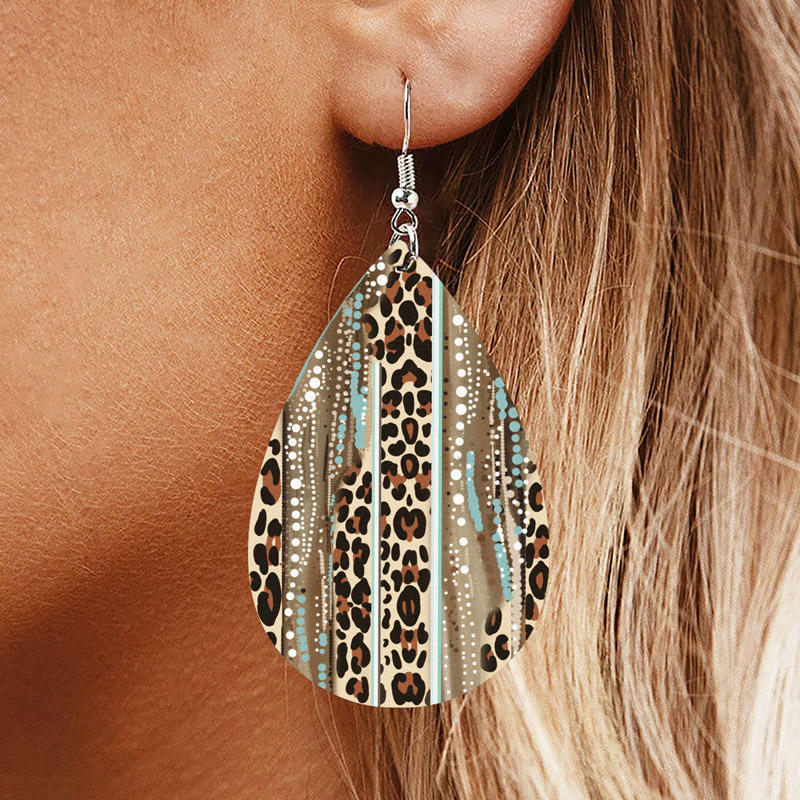 Leopard Water Drop Hook Earrings