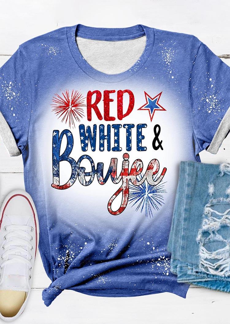 Red White & Boujee Bleached T-Shirt Tee - Blue, SCM016020