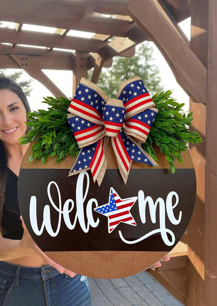 

Welcome American Flag Wall Door Decor Wreath, Multicolor, SCM016067