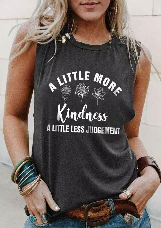 

A Little More Kindness A Little Less Judgement Floral Tank - Dark Grey, Gray, SCM016157