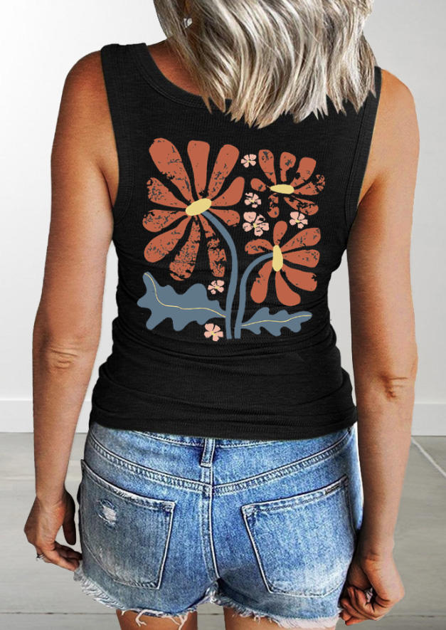 

Grow Through What You Go Through Floral Rainbow Tank - Black, SCM016175