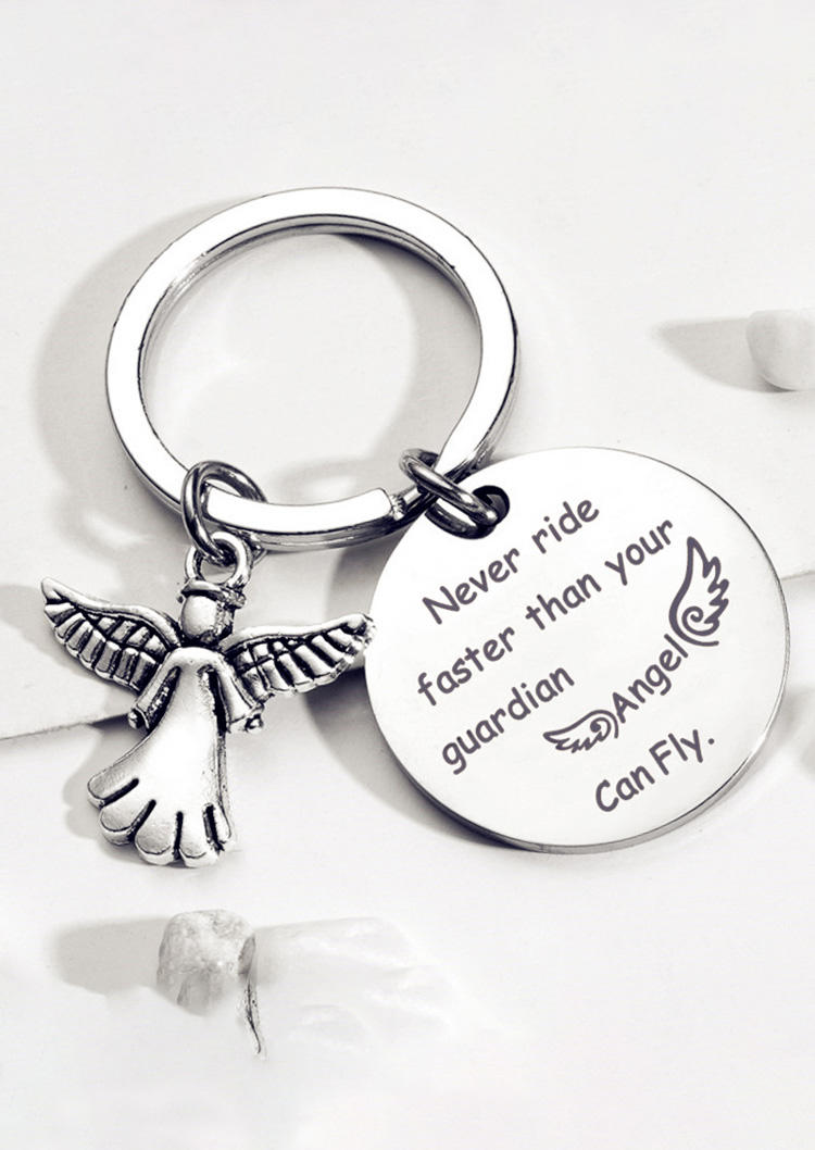 

Never Ride Faster Than Your Guardian Angel Can Fly Keychain, Silver, SCM016193