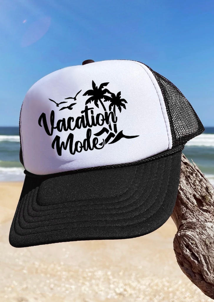 

Vacation Mode Coconut Tree Baseball Cap, Black, SCM015136
