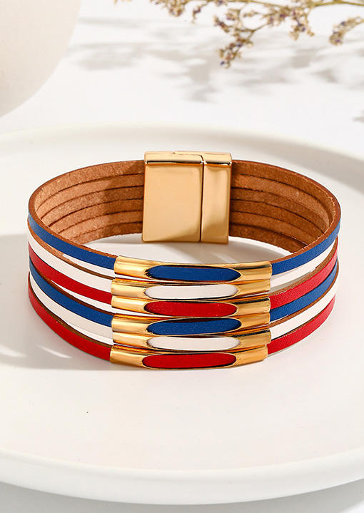 

4th Of July Colorful Striped Magnet Buckle Bracelet, Multicolor, SCM016121