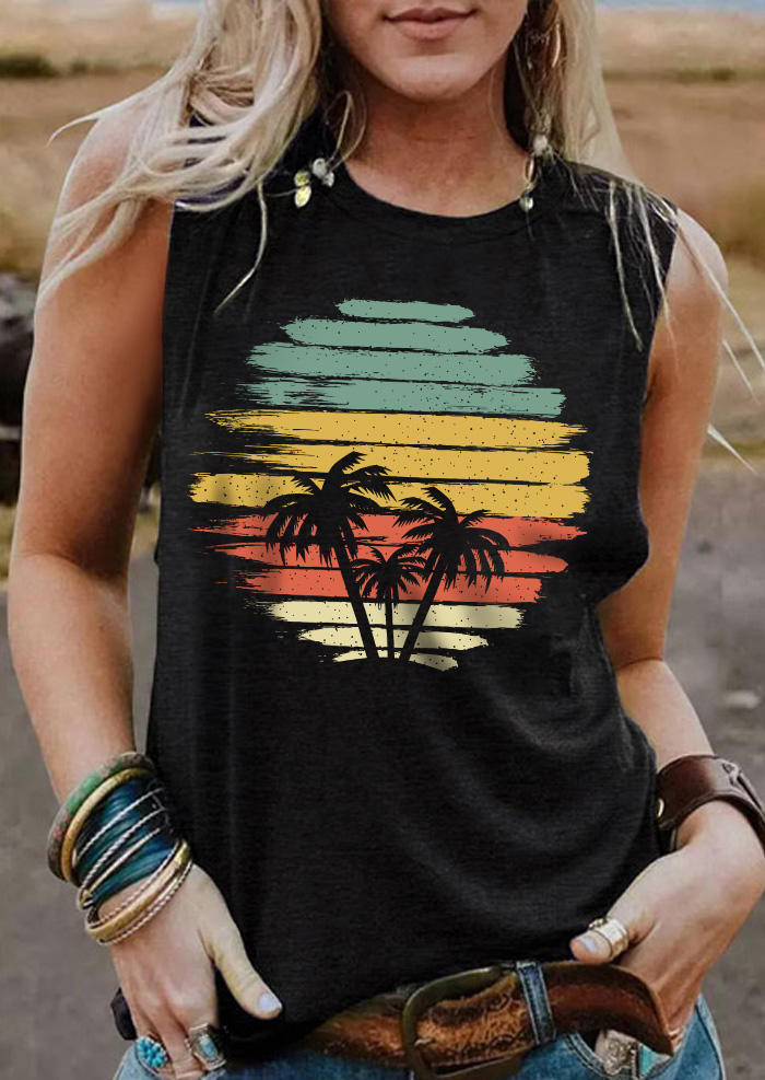 

Coconut Tree Sunset O-Neck Tank - Black, SCM016227