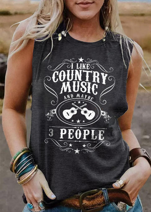 

I Like Country Music And Maybe 3 People Guitar Tank - Dark Grey, Gray, SCM016230