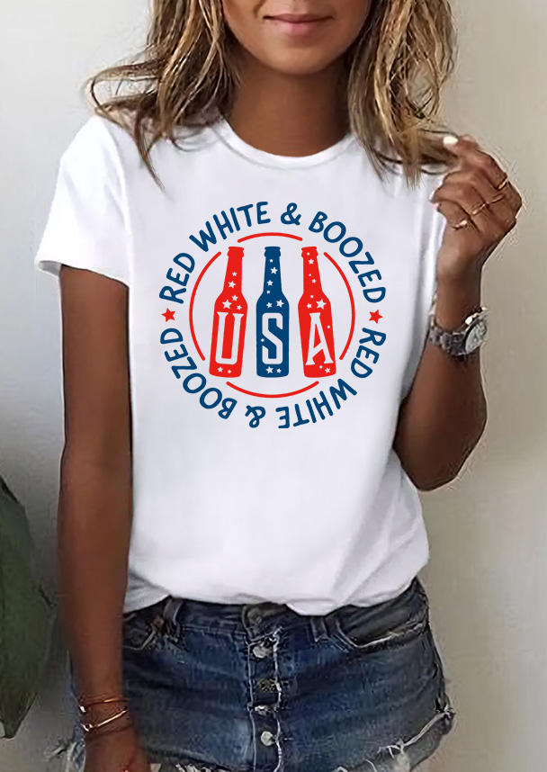 

USA Red White & Boozed T-Shirt Tee - White, SCM016234