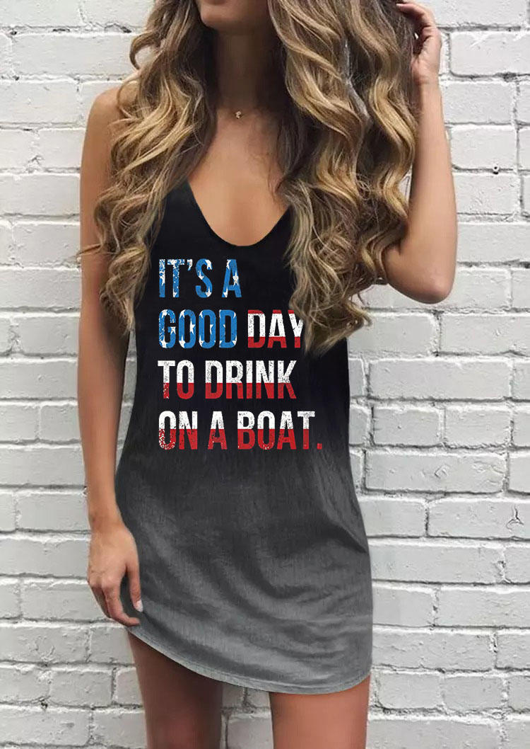 

It' A Good Day To Drink On A Boat Gradient Sleeveless Mini Dress - Black, SCM016256