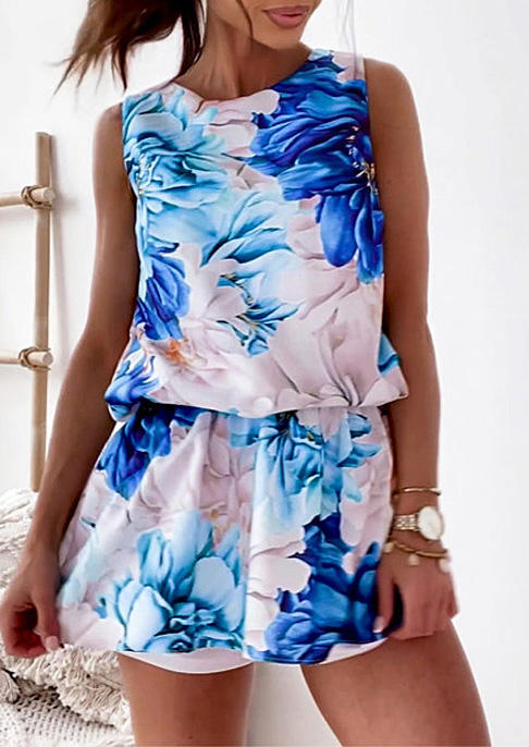 

Floral O-Neck Sleeveless Romper, Multicolor, SCM016452