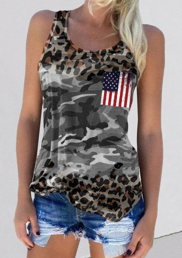Leopard Camouflage American Flag Fake Pocket Tank