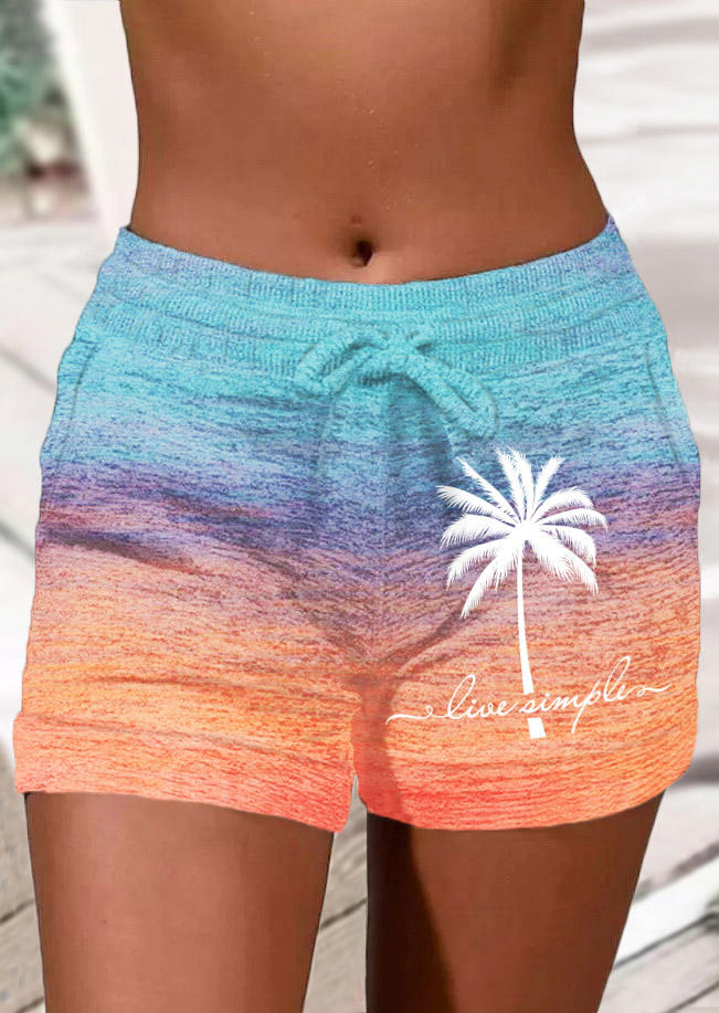 

Live Simple Coconut Tree Gradient Pocket Drawstring Shorts, Multicolor, SCM016231