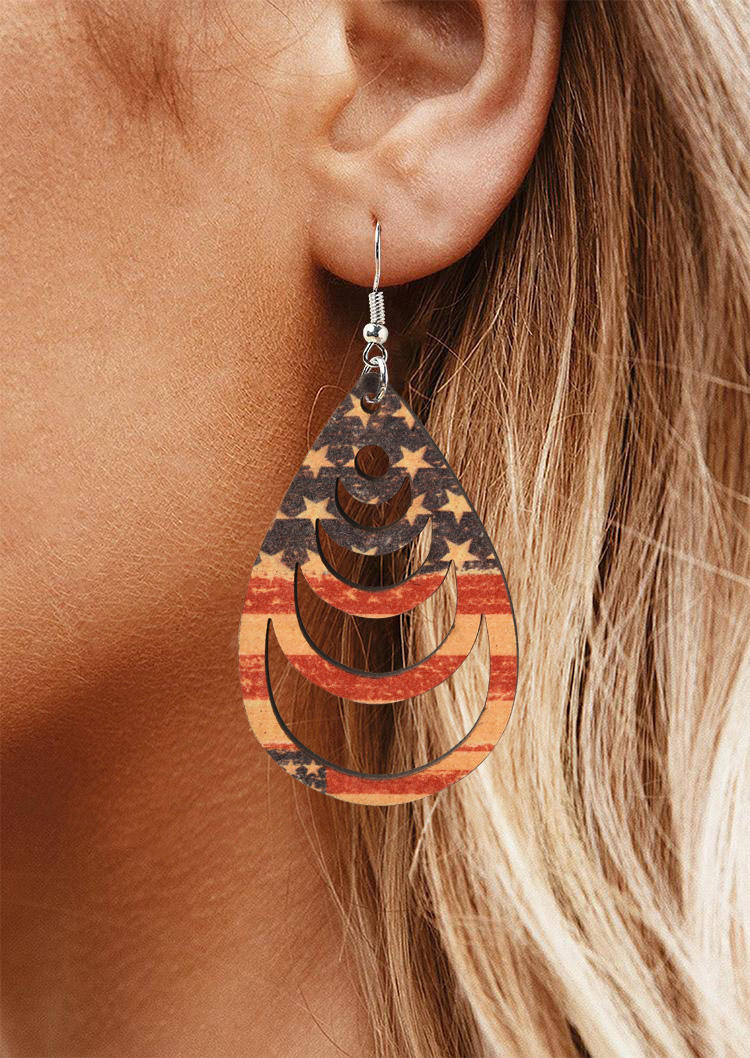 

American Flag Hollow Out Water Drop Earrings, Multicolor, SCM016241