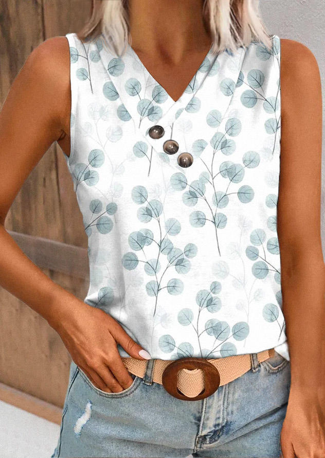 

Ditsy Floral Button V-Neck Tank, Multicolor, SCM016373
