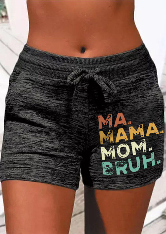 

Ma Mama Mom Bruh Drawstring Pocket Shorts - Dark Grey, Gray, SCM016453