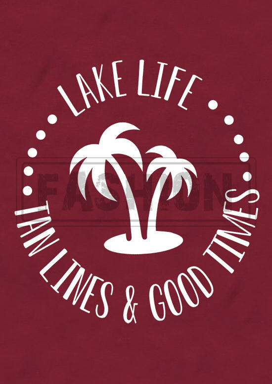 Lake Life Tan Lines & Good Times Coconut Tree T-Shirt Tee - Burgundy