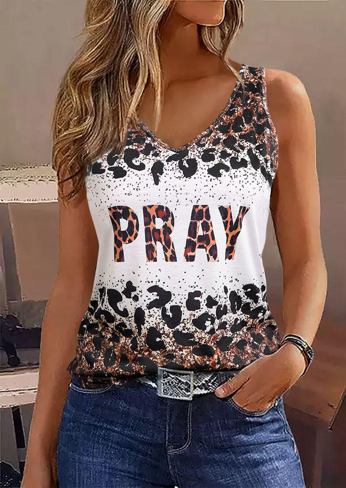 

Pray Leopard Glitter V-Neck Tank, Multicolor, SCM015893