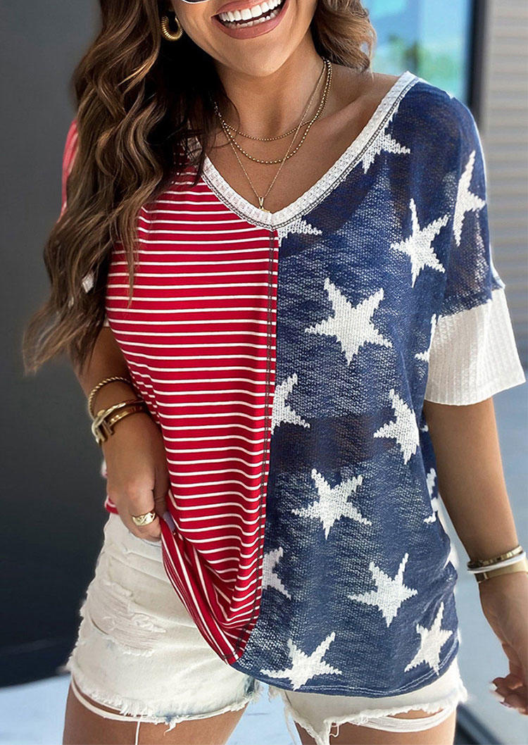

American Flag Star Striped Blouse, Multicolor, SCM016029