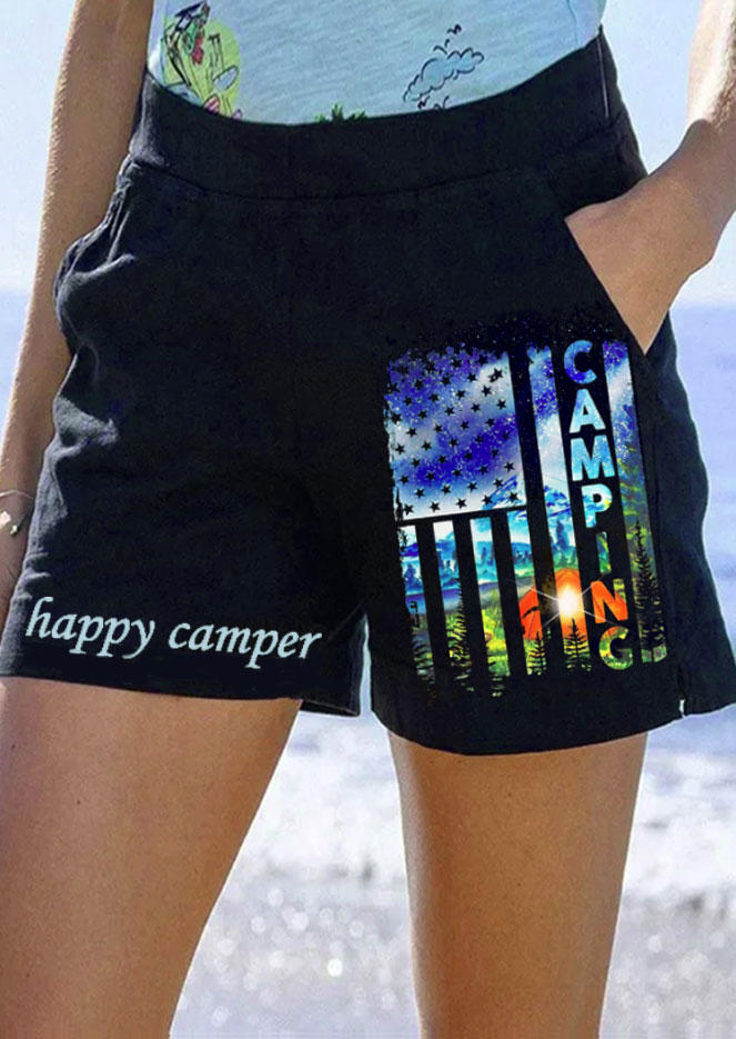 

Happy Camper Camping American Flag Pocket Shorts - Black, SCM016181