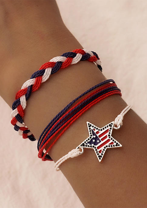 

3Pcs American Flag Star Bracelet Set, Multicolor, SCM016357