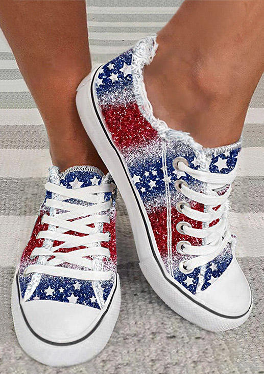 

Gradient Glitter Star Lace Up Flat Sneakers, Multicolor, SCM016500